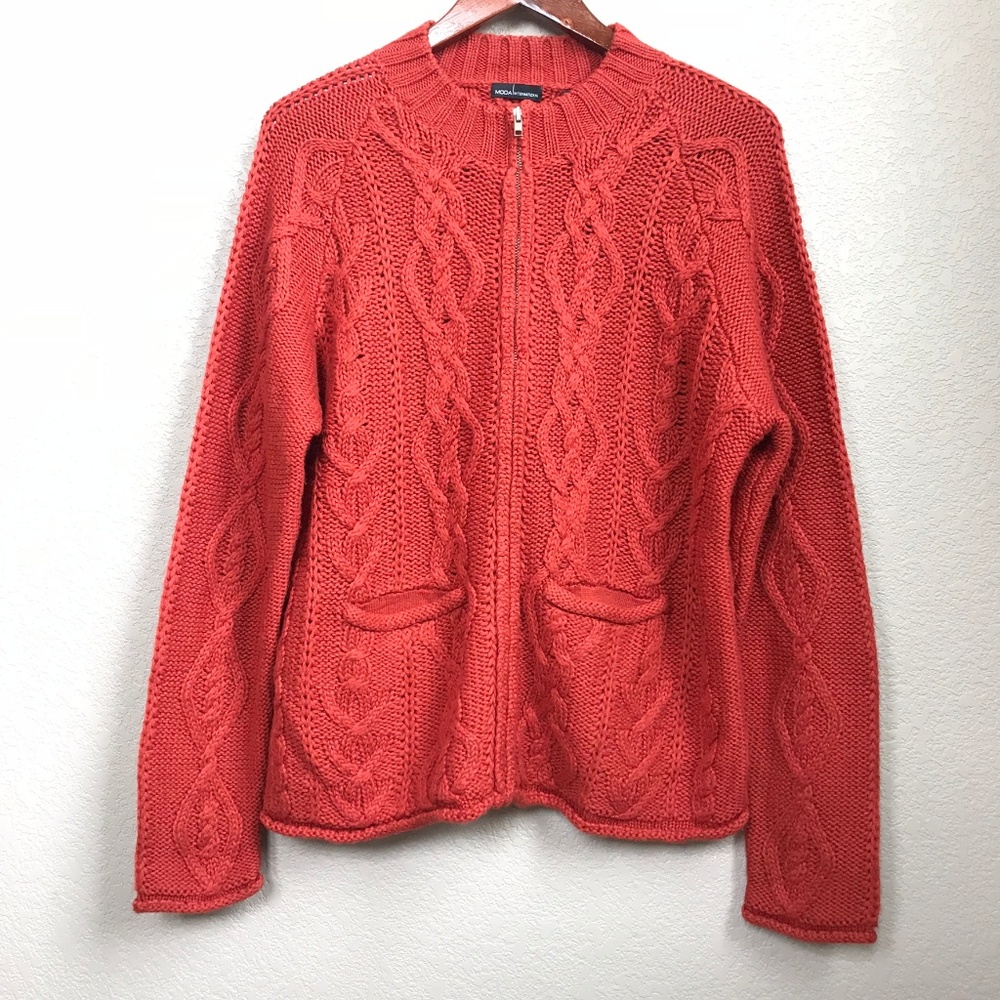 Moda International Orange Cable Knit Sweater Large